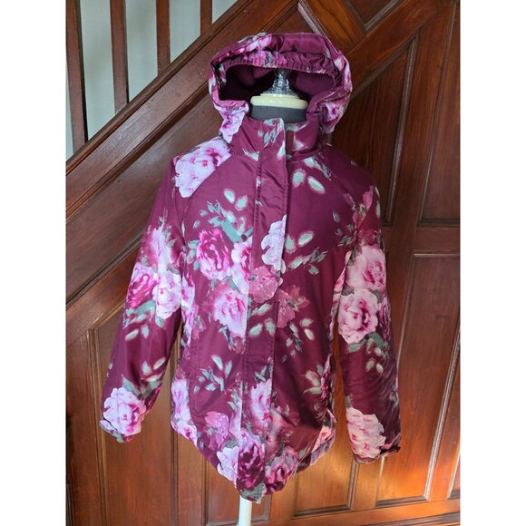 The Children's Place Floral Hooded Winter Jacket Burgundy Pink Roses XXL 16 - Picture 1 of 8